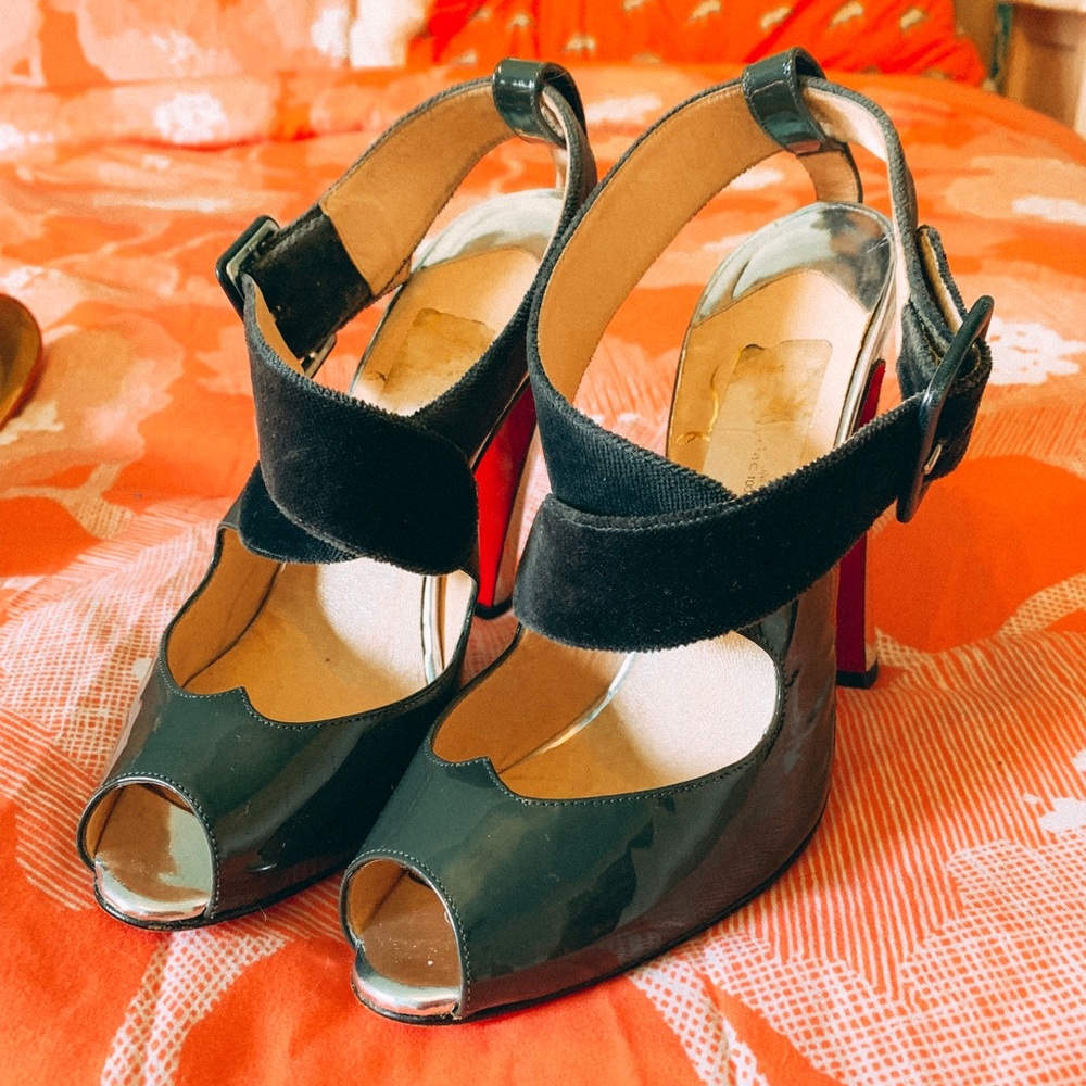 RARE Christian Louboutins Velvet Cross Strap Heels